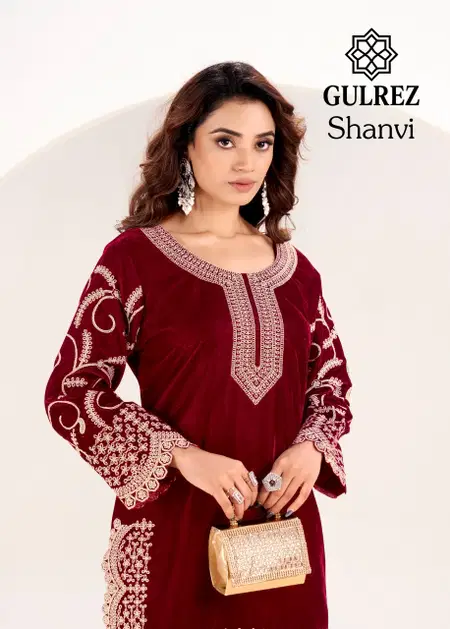 Shanvi By Gulrez Velvet Embroidery Kurti With Bottom Exporters In India
